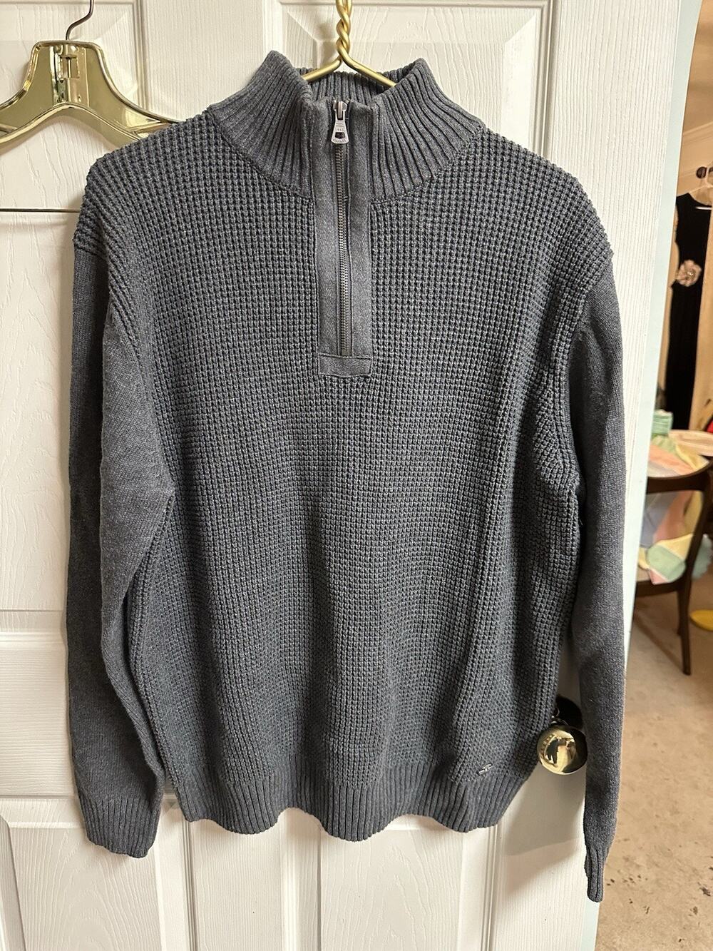 OG Weatherproof VNT Mock Neck 1/4 Zip Classic Sweater Large Gray Heavy Knit 46w